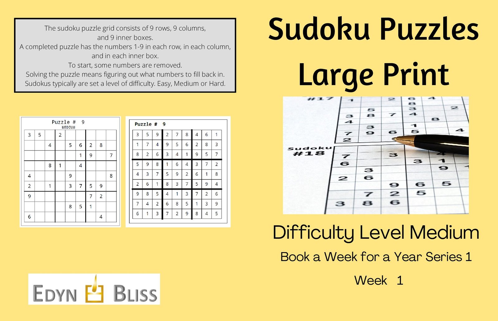 PRINT AT HOME - Sudoku Puzzle Books: Book a Week for a Year - Medium (Series of 52 books) - Price is per Book
