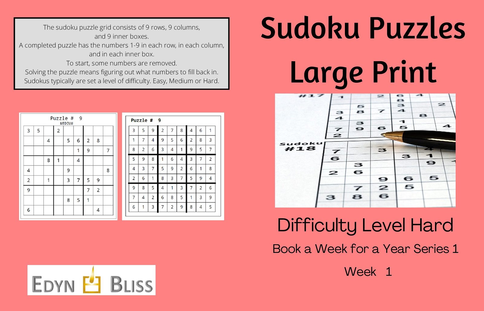 PRINT AT HOME - Sudoku Puzzle Books: Book a Week for a Year - Hard (Series of 52 books) - Price is per Book