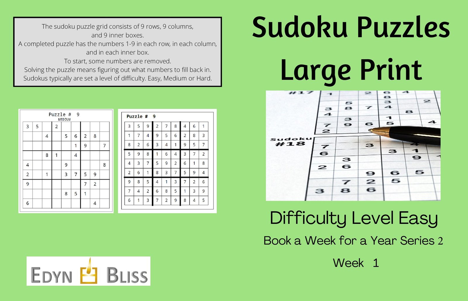 PRINT AT HOME - Sudoku Puzzle Books: Book a Week for a Year - Easy  (Series of 52 books) - Price is per Book